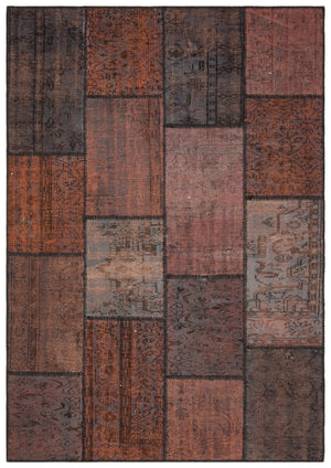 Brown Over Dyed Patchwork Unique Rug 5'4'' x 7'8'' ft 162 x 233 cm