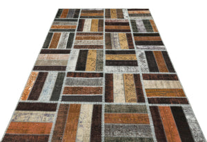 Brown Over Dyed Patchwork Unique Rug 5'3'' x 7'12'' ft 161 x 243 cm