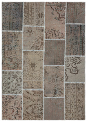 Gray Over Dyed Patchwork Unique Rug 5'4'' x 7'6'' ft 162 x 228 cm