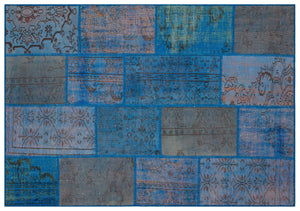 Blue Over Dyed Patchwork Unique Rug 5'4'' x 7'7'' ft 162 x 231 cm