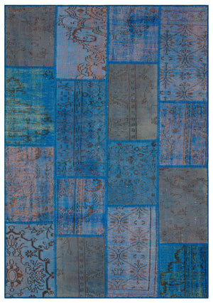 Blue Over Dyed Patchwork Unique Rug 5'4'' x 7'7'' ft 162 x 231 cm