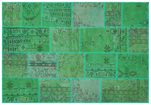 Green Over Dyed Patchwork Unique Rug 5'3'' x 7'8'' ft 161 x 233 cm