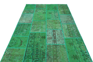 Green Over Dyed Patchwork Unique Rug 5'3'' x 7'8'' ft 161 x 233 cm