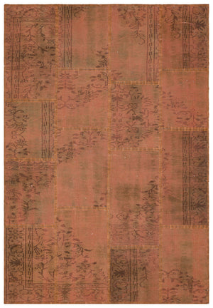 Brown Over Dyed Patchwork Unique Rug 5'4'' x 7'8'' ft 162 x 233 cm