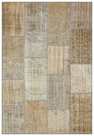 Beige Over Dyed Patchwork Unique Rug 5'3'' x 7'7'' ft 160 x 231 cm