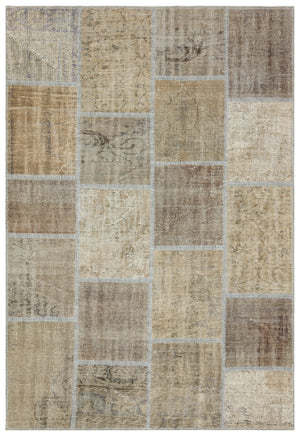 Beige Over Dyed Patchwork Unique Rug 5'3'' x 7'7'' ft 161 x 232 cm