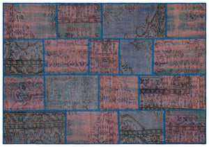 Blue Over Dyed Patchwork Unique Rug 5'4'' x 7'7'' ft 162 x 231 cm