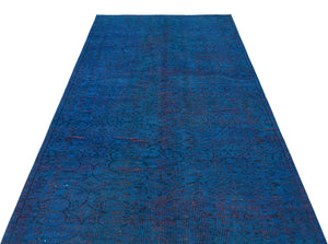 Retro Design Blue Over Dyed Vintage Rug 4'11'' x 8'5'' ft 150 x 257 cm