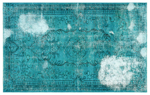 Traditional Design Turquoise Over Dyed Vintage Rug 5'1'' x 8'4'' ft 156 x 253 cm