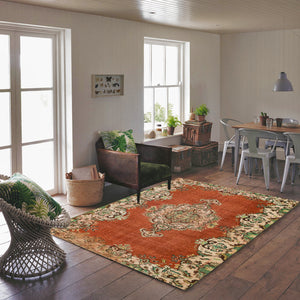 Colored Over Dyed Rug | Traditional Design Rug | Turkish Rug | Hand Weaving Rug | Bedroom Rug | Wool Rug | Vintage Rug | Retro Rug | Patterned Rug | Naturel Rug | Boho Rug I 5'11'' x 8'7'' ft 181 x 262 cm