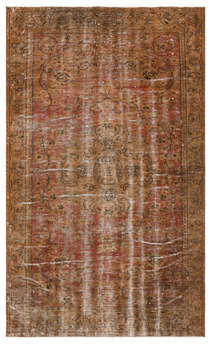 Traditional Design Brown Over Dyed Vintage Rug 4'12'' x 8'2'' ft 152 x 250 cm