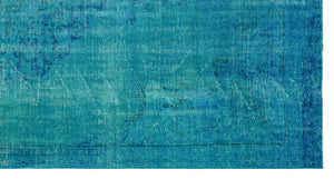 Traditional Design Turquoise Over Dyed Vintage Rug 5'5'' x 10'2'' ft 165 x 311 cm