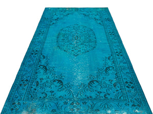 Traditional Design Turquoise Over Dyed Vintage Rug 5'0'' x 8'11'' ft 153 x 272 cm