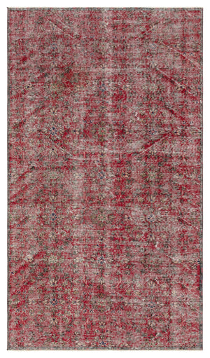 Retro Design Red Over Dyed Vintage Rug 4'4'' x 7'5'' ft 131 x 226 cm