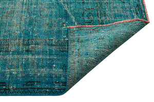 Retro Design Turquoise Over Dyed Vintage Rug 5'11'' x 9'2'' ft 181 x 279 cm