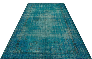 Retro Design Turquoise Over Dyed Vintage Rug 5'11'' x 9'2'' ft 181 x 279 cm