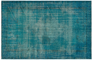 Retro Design Turquoise Over Dyed Vintage Rug 5'11'' x 9'2'' ft 181 x 279 cm