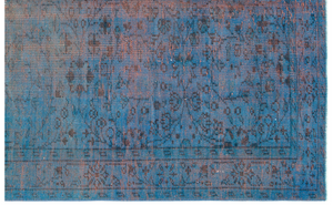 Retro Design Blue Over Dyed Vintage Rug 5'10'' x 9'1'' ft 179 x 278 cm