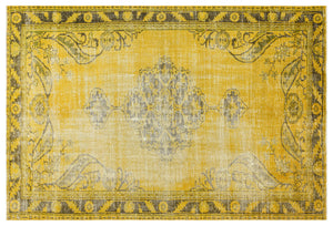 Traditional Design Yellow Over Dyed Vintage Rug 5'5'' x 7'10'' ft 164 x 238 cm