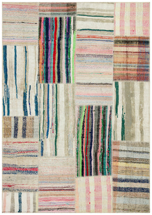 Striped Over Dyed Kilim Patchwork Unique Rug 5'3'' x 7'6'' ft 160 x 228 cm