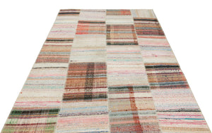 Striped Over Dyed Kilim Patchwork Unique Rug 5'3'' x 7'4'' ft 160 x 223 cm