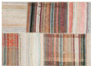 Striped Over Dyed Kilim Patchwork Unique Rug 5'3'' x 7'4'' ft 160 x 223 cm