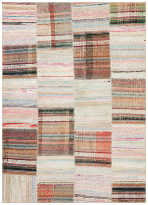 Striped Over Dyed Kilim Patchwork Unique Rug 5'3'' x 7'4'' ft 160 x 223 cm