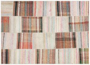 Striped Over Dyed Kilim Patchwork Unique Rug 5'3'' x 7'4'' ft 160 x 223 cm