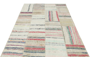 Striped Over Dyed Kilim Patchwork Unique Rug 5'3'' x 7'2'' ft 161 x 219 cm