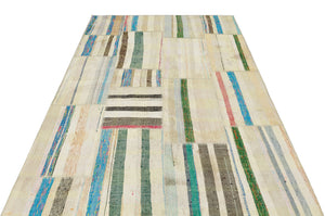 Striped Over Dyed Kilim Patchwork Unique Rug 5'2'' x 7'5'' ft 157 x 225 cm