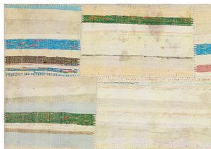 Striped Over Dyed Kilim Patchwork Unique Rug 5'2'' x 7'5'' ft 157 x 225 cm