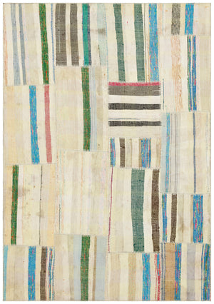 Striped Over Dyed Kilim Patchwork Unique Rug 5'2'' x 7'5'' ft 157 x 225 cm