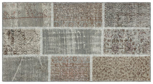 Gray Over Dyed Patchwork Unique Rug 2'7'' x 4'10'' ft 80 x 148 cm