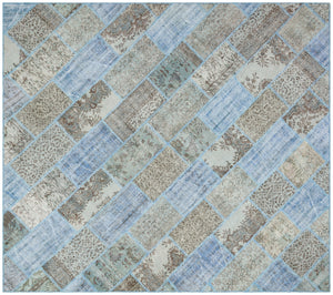Blue Over Dyed Patchwork Unique Rug 9'3'' x 10'5'' ft 282 x 317 cm