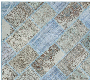 Blue Over Dyed Patchwork Unique Rug 9'3'' x 10'5'' ft 282 x 317 cm