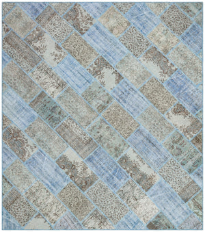 Blue Over Dyed Patchwork Unique Rug 9'3'' x 10'5'' ft 282 x 317 cm
