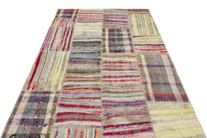 Striped Over Dyed Kilim Patchwork Unique Rug 5'2'' x 7'3'' ft 157 x 220 cm