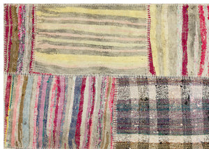 Striped Over Dyed Kilim Patchwork Unique Rug 5'2'' x 7'3'' ft 157 x 220 cm