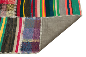 Striped Over Dyed Kilim Patchwork Unique Rug 5'2'' x 7'2'' ft 157 x 219 cm