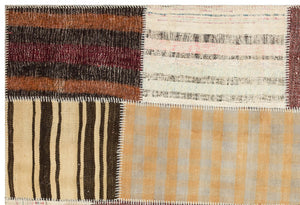 Striped Over Dyed Kilim Patchwork Unique Rug 5'3'' x 7'7'' ft 159 x 230 cm