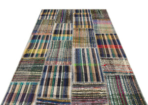 Striped Over Dyed Kilim Patchwork Unique Rug 5'1'' x 7'7'' ft 155 x 230 cm