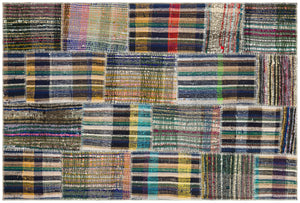 Striped Over Dyed Kilim Patchwork Unique Rug 5'1'' x 7'7'' ft 155 x 230 cm