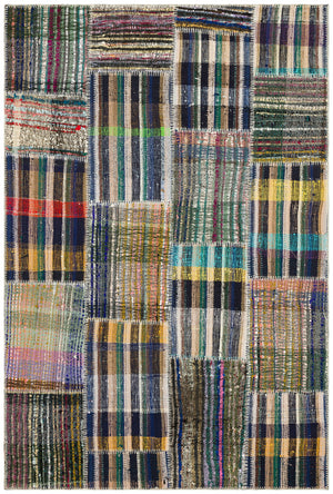 Striped Over Dyed Kilim Patchwork Unique Rug 5'1'' x 7'7'' ft 155 x 230 cm