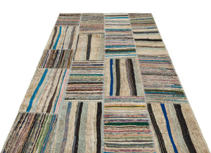 Striped Over Dyed Kilim Patchwork Unique Rug 4'11'' x 7'7'' ft 151 x 231 cm
