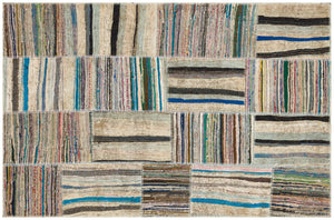 Striped Over Dyed Kilim Patchwork Unique Rug 4'11'' x 7'7'' ft 151 x 231 cm
