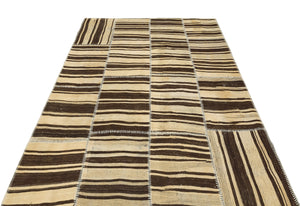 Striped Over Dyed Kilim Patchwork Unique Rug 5'2'' x 7'3'' ft 158 x 221 cm