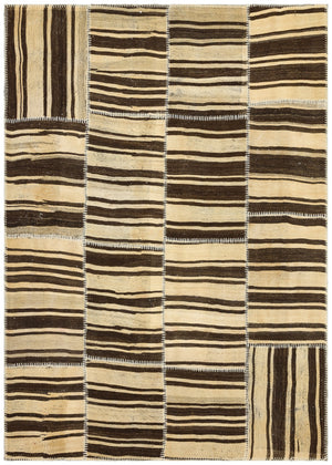 Striped Over Dyed Kilim Patchwork Unique Rug 5'2'' x 7'3'' ft 158 x 221 cm