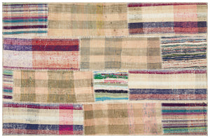 Striped Patchwork Kilim Rug 3'8'' x 5'9'' ft 113 x 174 cm