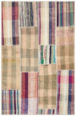 Striped Patchwork Kilim Rug 3'8'' x 5'9'' ft 113 x 174 cm