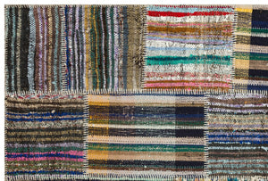 Striped Over Dyed Kilim Patchwork Unique Rug 5'0'' x 7'5'' ft 153 x 227 cm